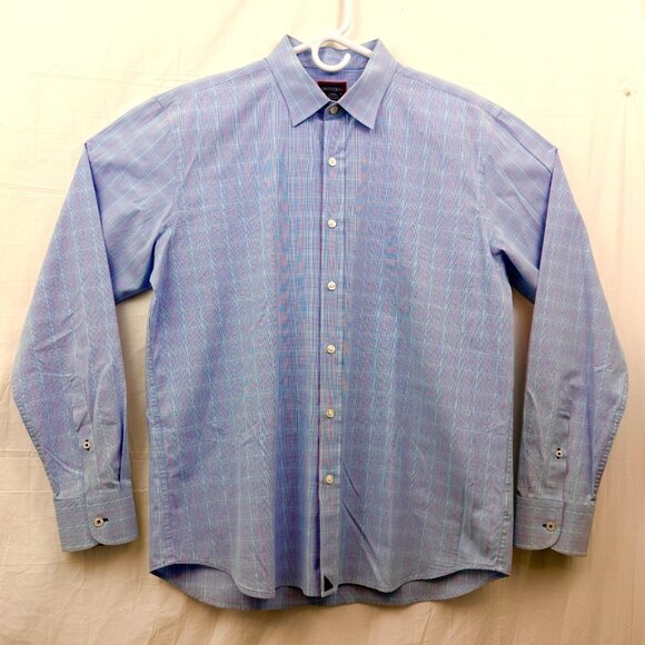 Untuckit Wrinkle Free Long Sleeve Button Down Shirt Men L Light Blue Plaid - Picture 1 of 6